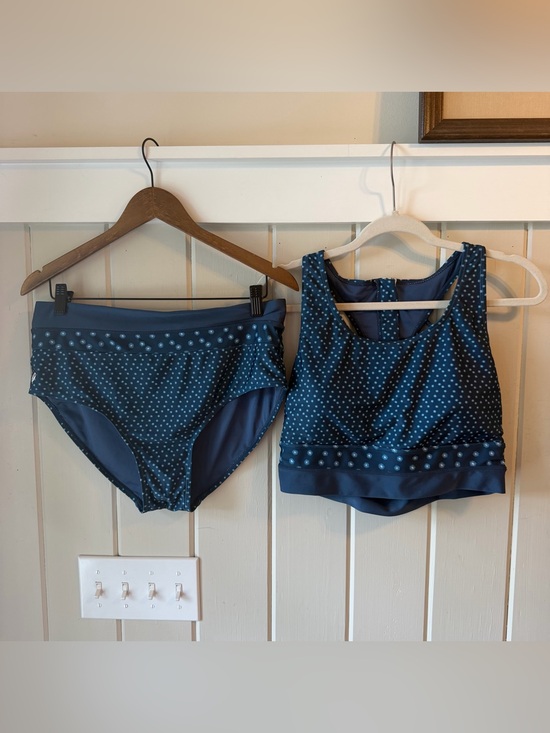 Nani Swimwear Other - Nani Swimwear Navy Polka Dot Floral Two-Piece Swim Set with Crop Tank, Size XL